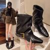 Autumn and Winter New French Retro Pointed Toe Wedge Short Martin Boots Belt Buckle Thin Boots Short Boots