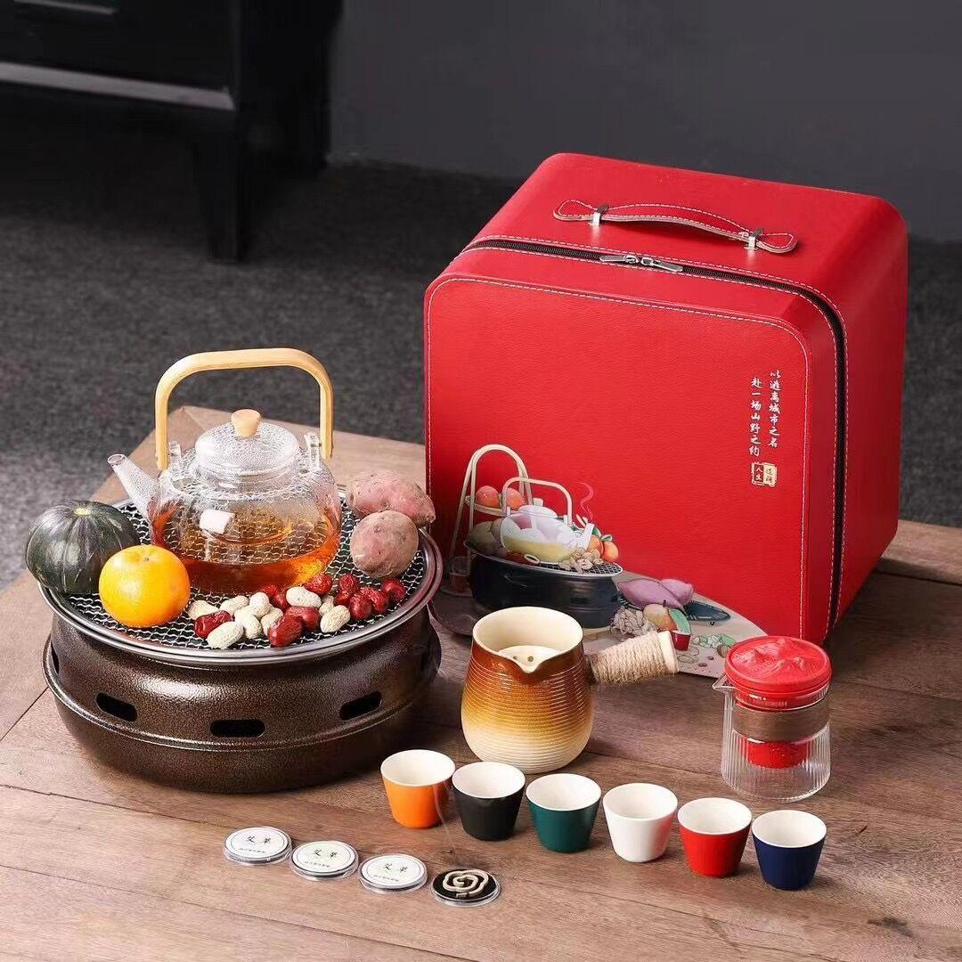 

Portable travel tea set Business high-end gift company Outdoor camping Team building Fireplace tea set BBQ