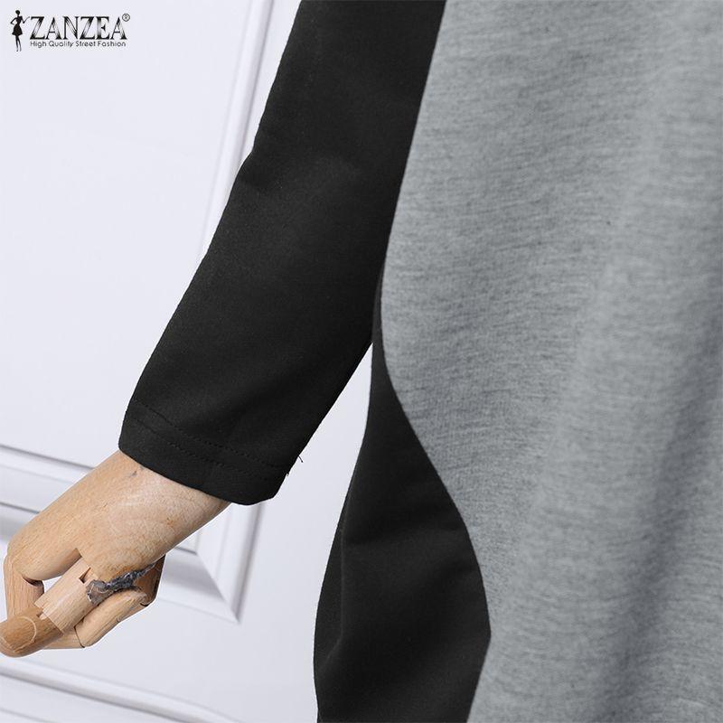 ZANZEA Women Casual Turtleneck Long Sleeve Patchwork Dress