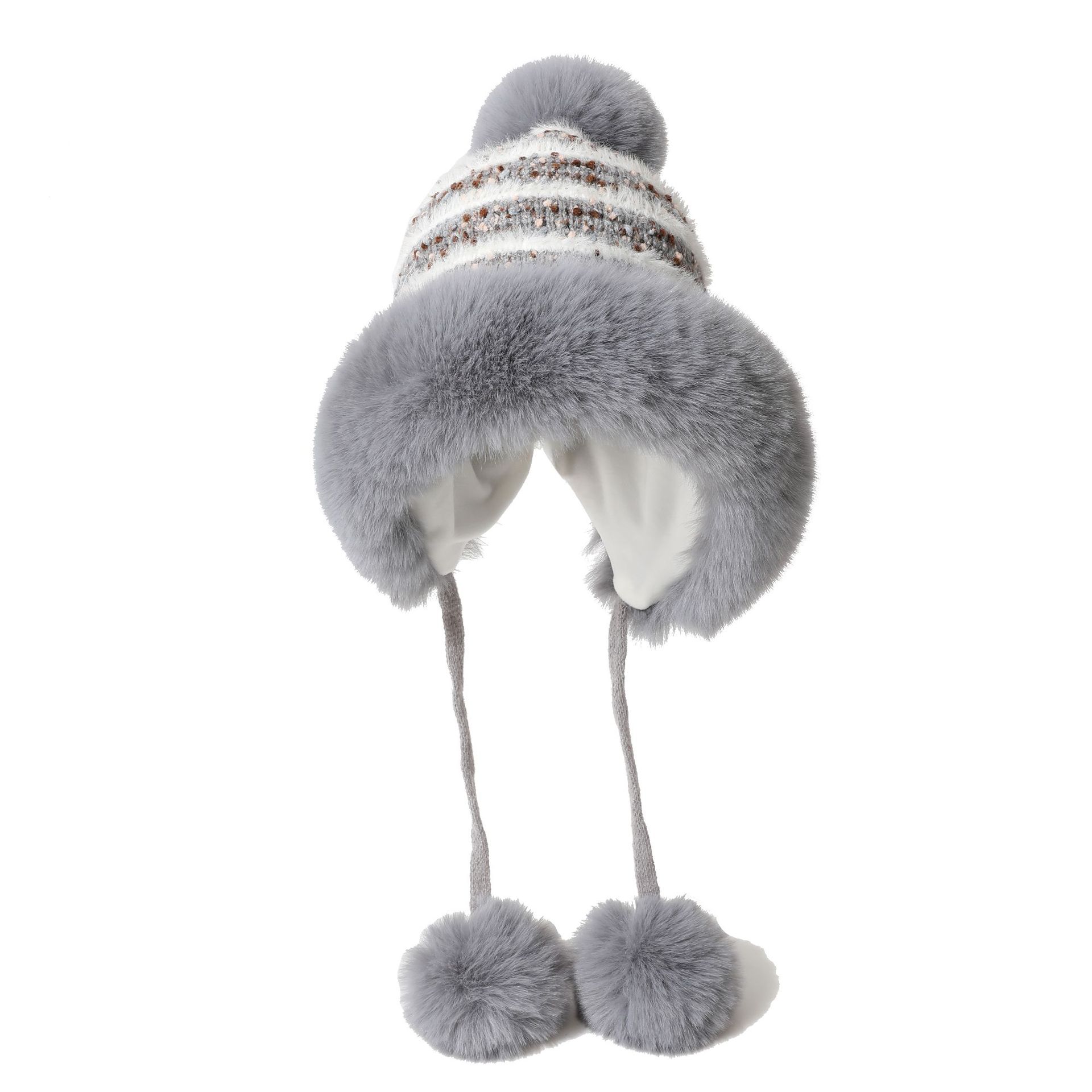 

Autumn and Winter Cute Bear Fur Ball Plush Knitted Hat for Women Korean Style Ins Thickened Warm Ear Protection Cold Proof Woolen Hat