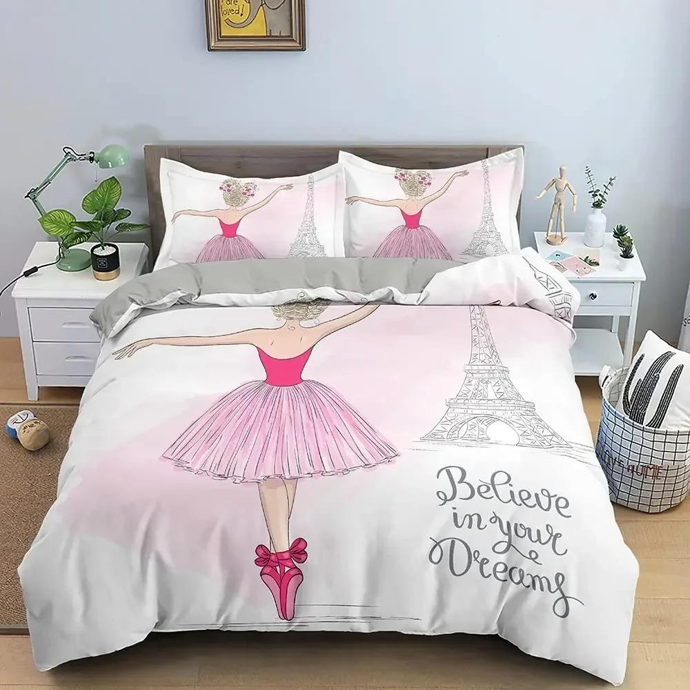 Conjunto de Capa de Edredom de Desenho Animado Bailarina Dançando Estilo Princesa Conjunto de Cama Solteiro Infantil Menina Nórdico Capa de Cama Solteiro Solteiro Plus Queen King