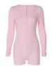 Combinaison moulante longue à manches longues taille haute rose et noire avec fermeture à boutons pour le sport