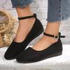 Women's Shallow Ankle Buckle Flats Shoes Spring/autumn New Round Head Low Heel  Large Size Comfortable Women's Shoes