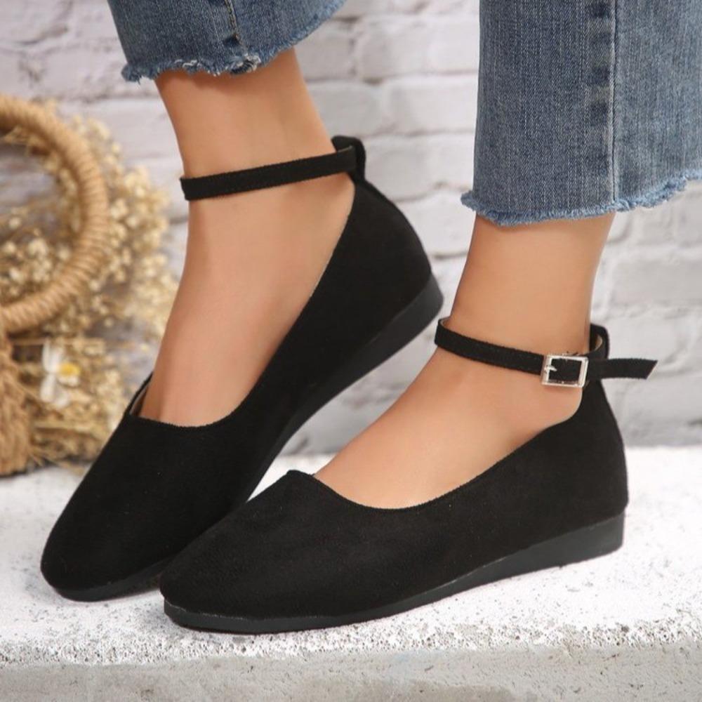 Women's Shallow Ankle Buckle Flats Shoes Spring/autumn New Round Head Low Heel  Large Size Comfortable Women's Shoes