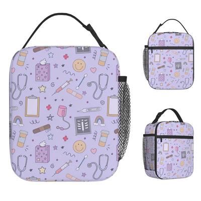Nurse First Aid Cartoon Print Lunch Bag Travel Lunch Box  Print Thermal Tote Handbags Waterproof Portable Insulated Cooler Bag