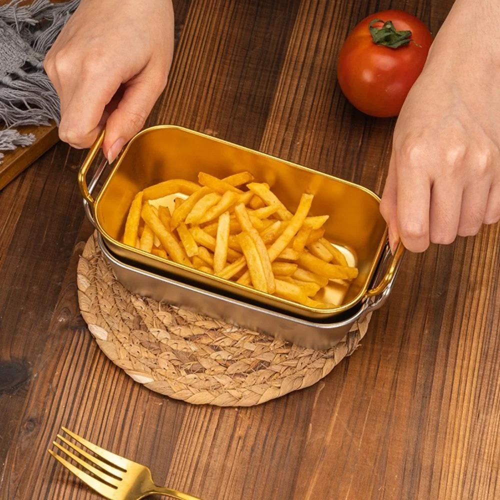 304 Stainless Steel Square Plate Durable Cooler Dish Korean Double Ear Snacks Plate Hot Pot
