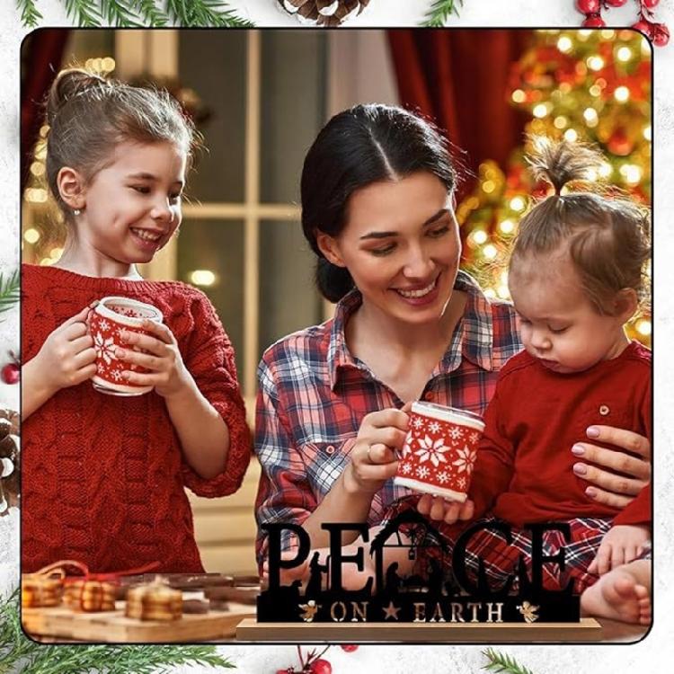 Classical Black Metal Nativity Scene Figurine Sculpture Christmas Tabletop Decoration Iron Sign with Wood Base Ornament