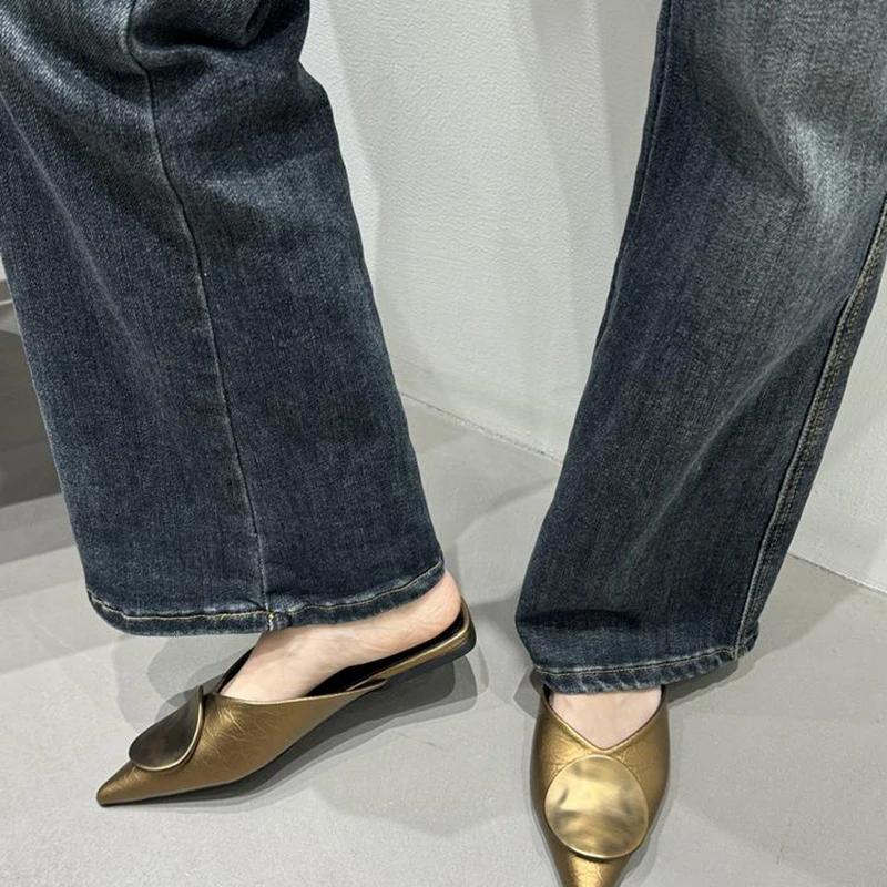 Vintage Women's Spring Summer Flats Mules Slippers Shoes Fashion Slip-On Dress Slides for Ladies Street Style Muels