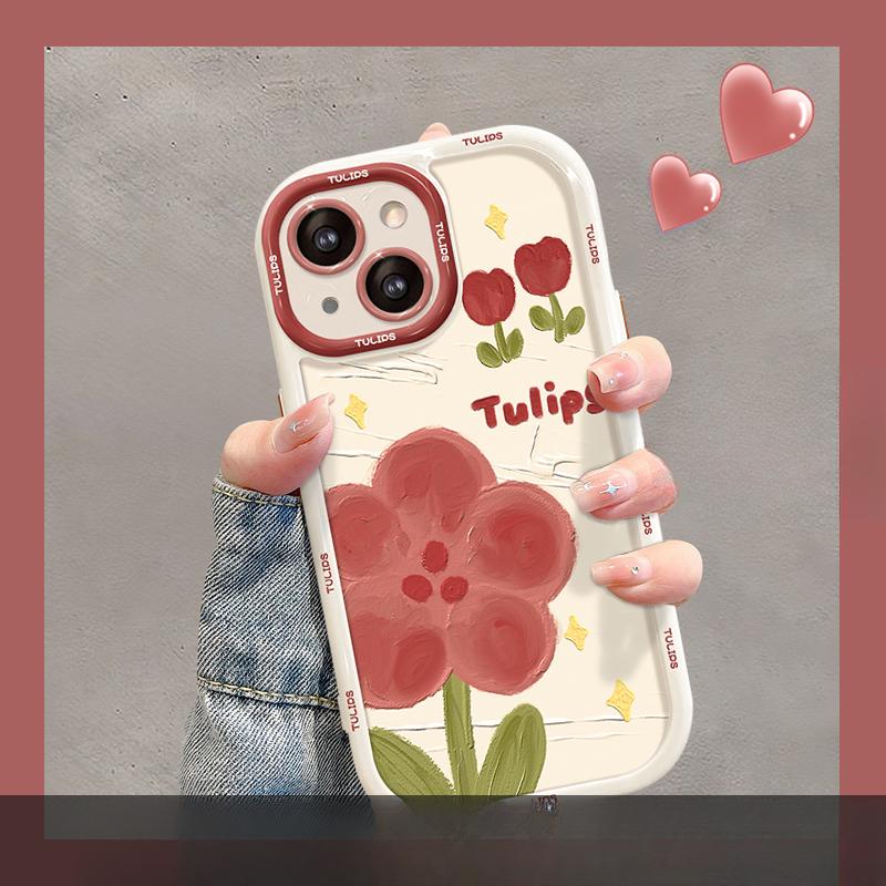 

Подходит для чехла для мобильного телефона Opporeno9pro/vivos17t/Xiaomi 13pro, силиконовый, с масляной живописью, тюльпан, кролик Redmi Note 12 Pro