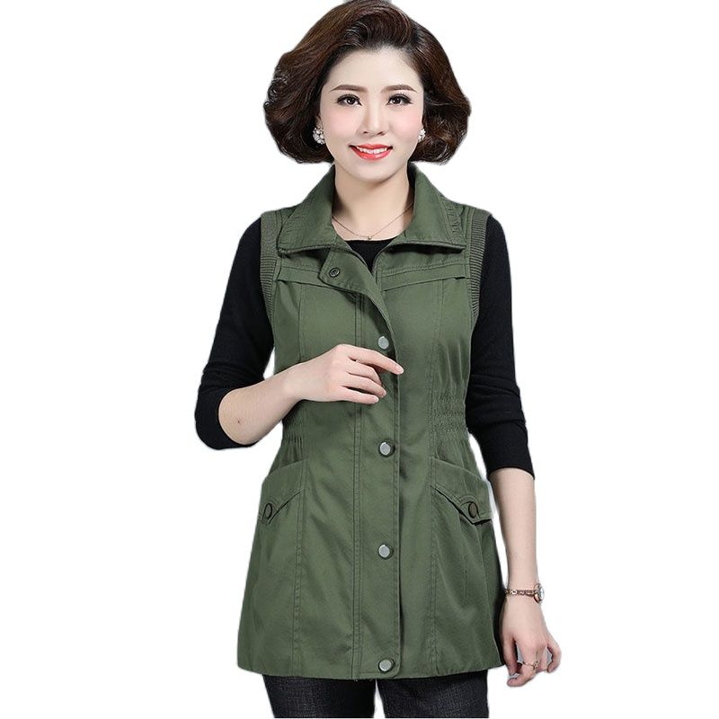 6XL Middle-aged Woman Pure Cotton Vest New Spring Autumn Lined Waistcoats Femme Casual Sleeveless Jacket Zipper Windbreaker Coat