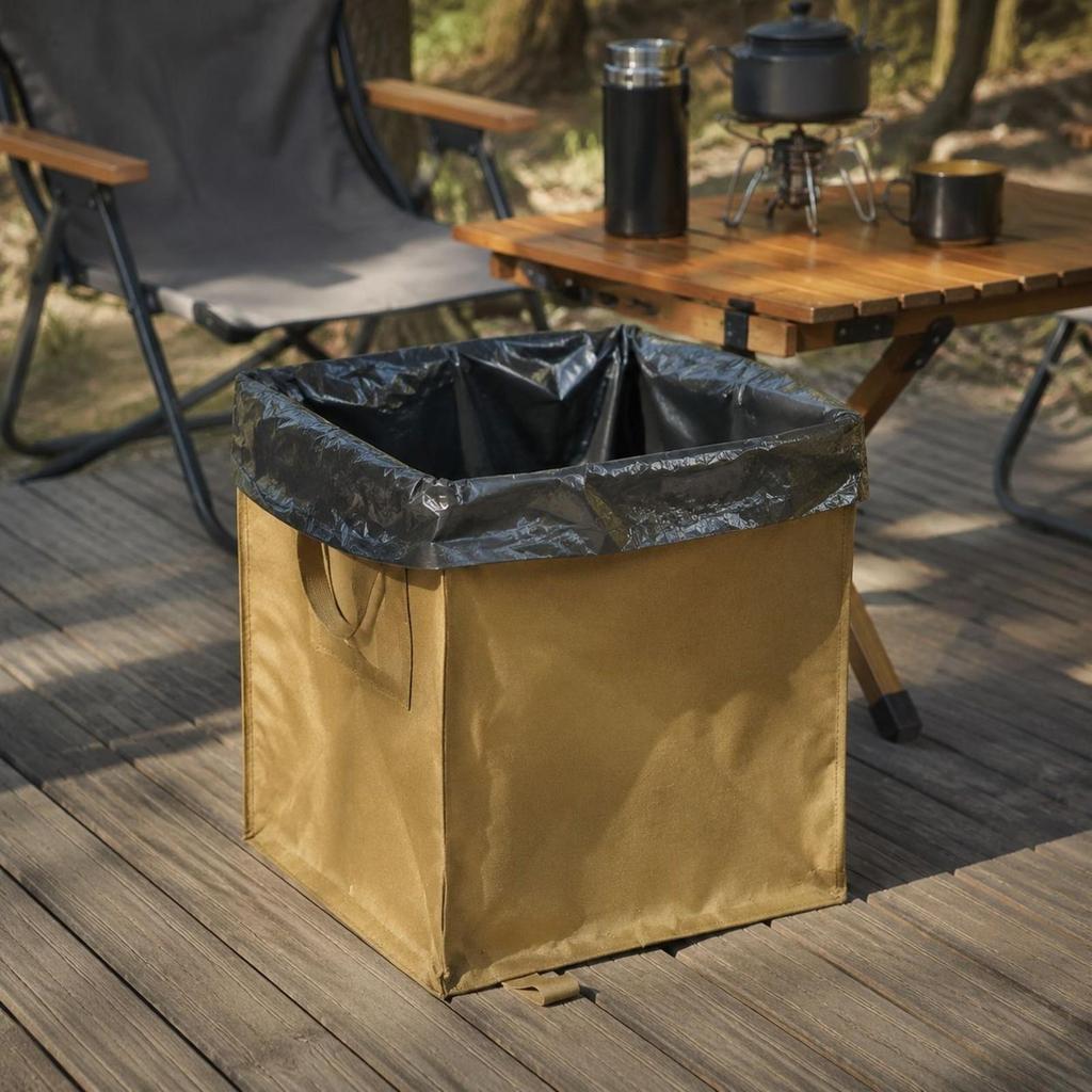 Folding Wastebasket with Side Pocket Lightweight for Picnics, Campers