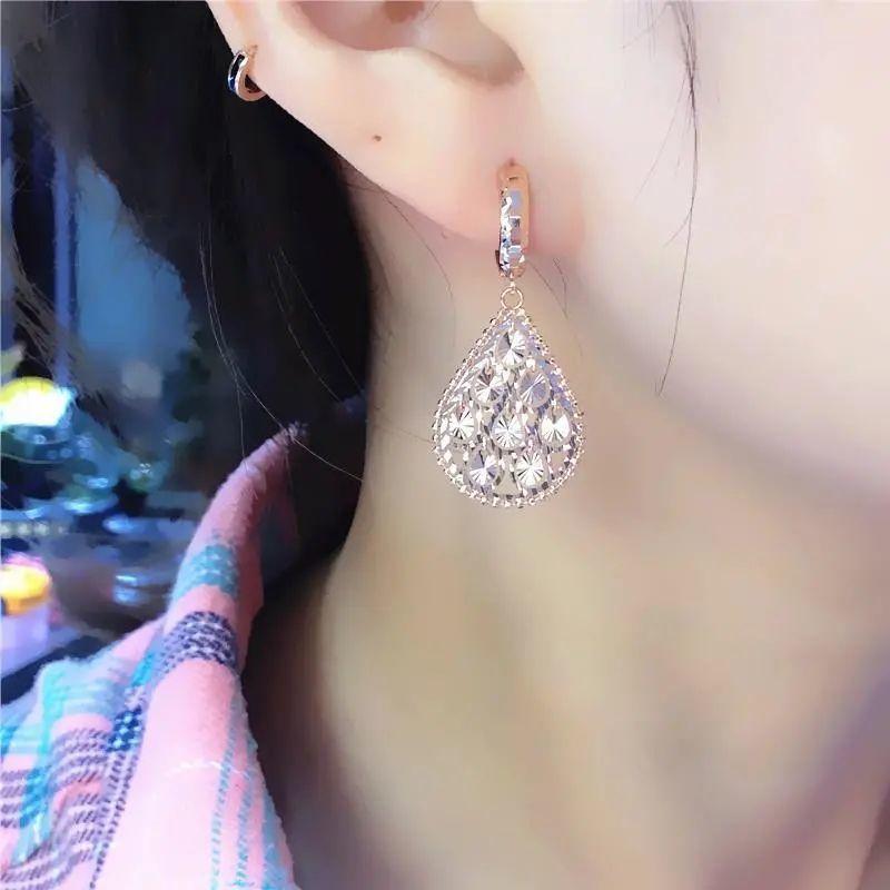 Purple Gold Water Drop-Shaped Hollow Earrings, Simple Personality, High-End Temperament, Rose Gold-Plated
