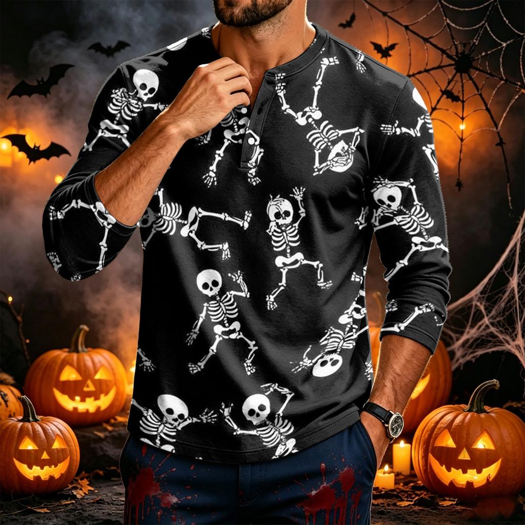 Men's Long Sleeve T-Shirt with Halloween Print for Casual Festival Wear