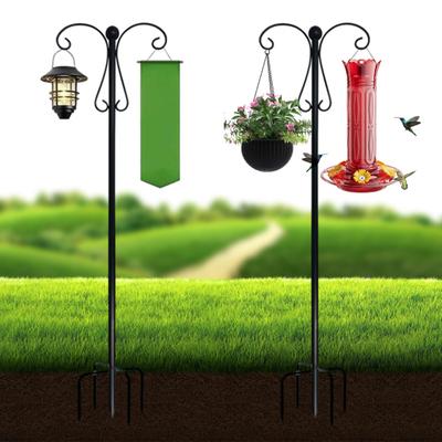 Outdoor Shepherd Hook Double Hooks Heavy Duty Bird Feeder Pole Shepherd Hook with 5-Prong Base for Hanging Plants Lanterns Wind Chimes