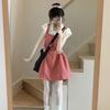 French College Style Red Plaid Dress Children's Summer New Small Fake Two-piece Temperament Skirt
