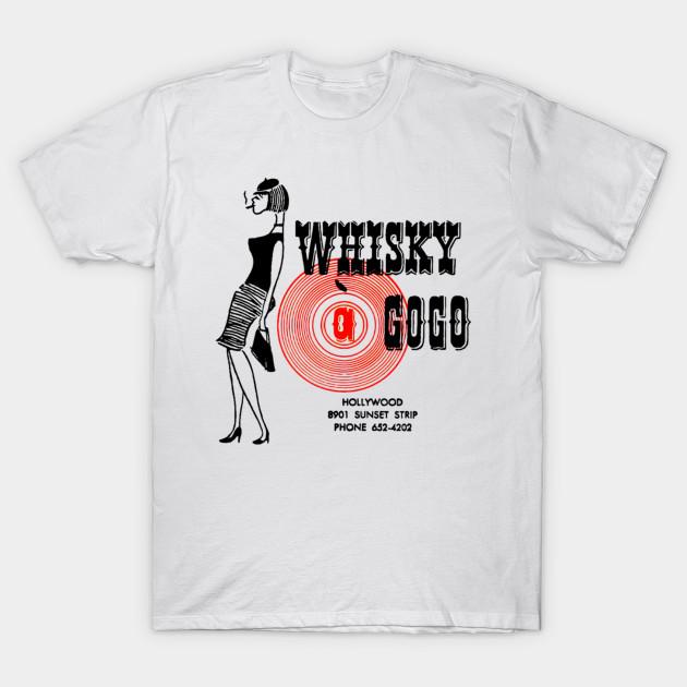 

Men Black Print T-shirt Whisky A Go Go Vintage Poster Restoration Digital Painting Retro Band Gig No-Cut Transfer Paper Print Cotton Tshirt S