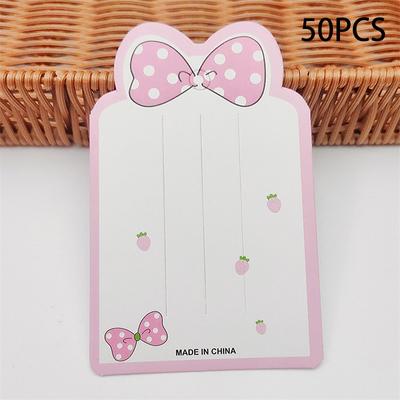 50Pcs Pink Border And Pink Bow Display Cards For Hair Cord Hairpin Handmade Diy Jewelry Cardboard Package Hair Clips White Craft