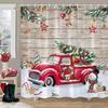 Merry Christmas Shower Curtain Winter Red Truck Snowman Reindeer Snow Farmhouse Shower Curtain Washable Polyester Bathroom Decor