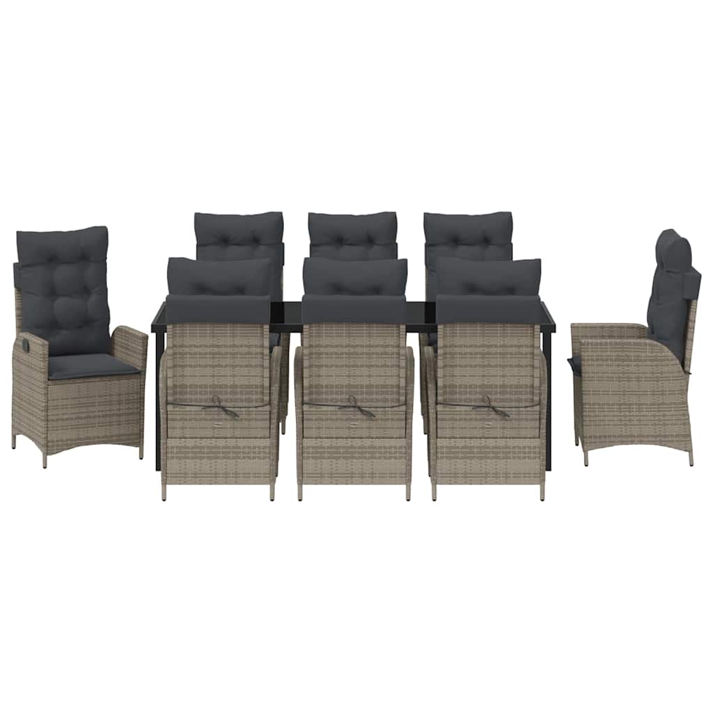 Garden Dining Set with Cushions 9 pcs Grey Poly Rattan