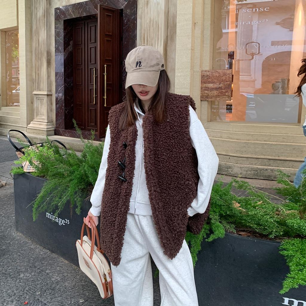 Lazy wind lamb wool vest women's medium and long vest winter thickened jacket outer vest versatile coat