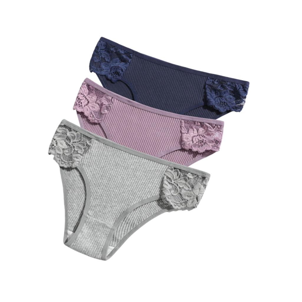 3Pcs/set Women Cotton Panties Low-Rise Underwear Patchwork Lace Briefs Female Soft Underpants Sexy Lingerie S-XL