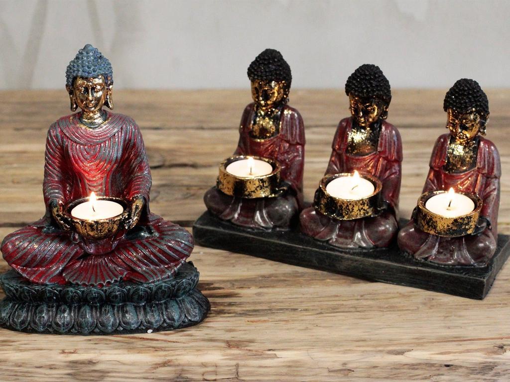 Buddha Candle Holder Antique Three Devotees