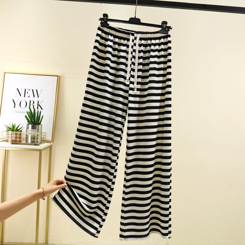 

Stripe Wide-Leg Pants Women Summer Thin Straight Casual Pants Outer Wear Narrow Wide-Leg Pants Drape Slimming Cotton Home Pants Second color 2XL (70.00 kg-90.00 kg recommended