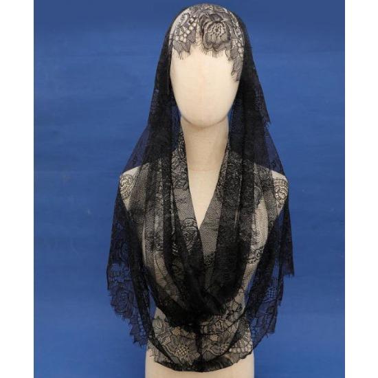 Black Lace Veil Spanish Style Lace Traditional Vintage Inspired Infinity Shape Mantilla Veil Latin Mass Head Covering