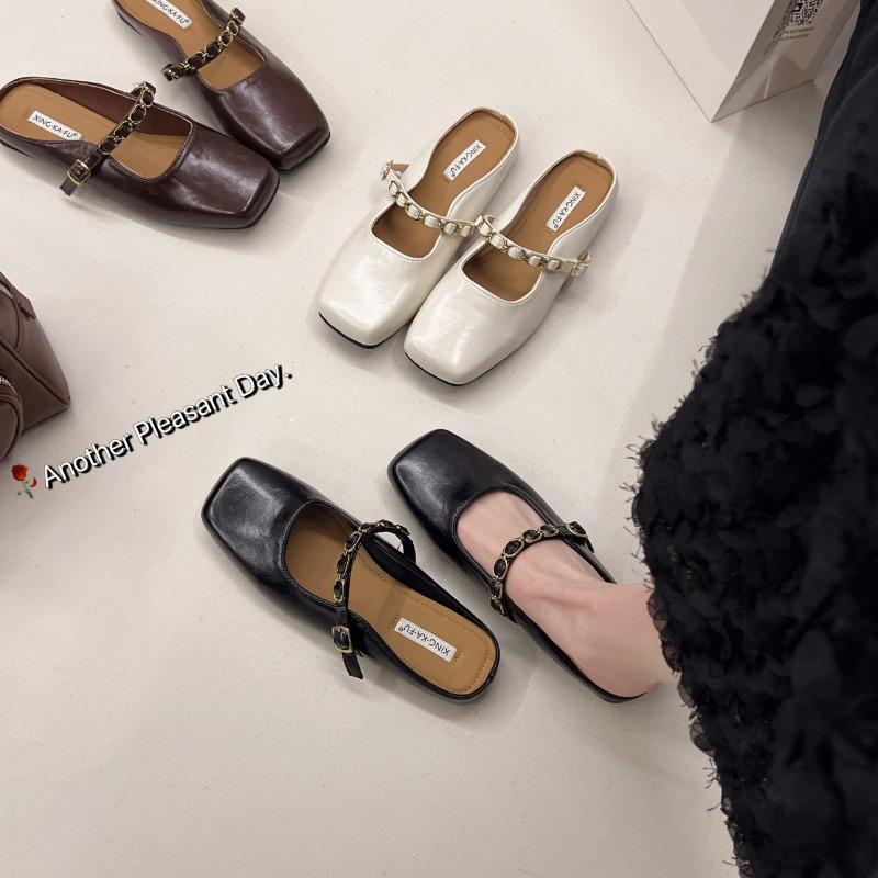 Mary Jane bag head half slippers women's outerwear with skirt flat bottom thick heel spring and summer new cool slippers