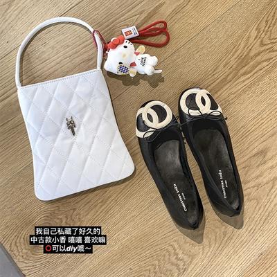 Su Yinyin Has the Same Small Fragrant Style Rhombus Bow Flat-soled Single Shoes for Women's French Retro Casual Versatile Ballet Shoes