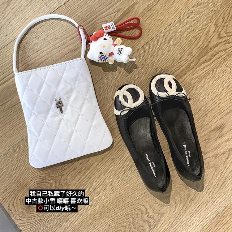 Su Yinyin Has the Same Small Fragrant Style Rhombus Bow Flat-soled Single Shoes for Women's French Retro Casual Versatile Ballet Shoes