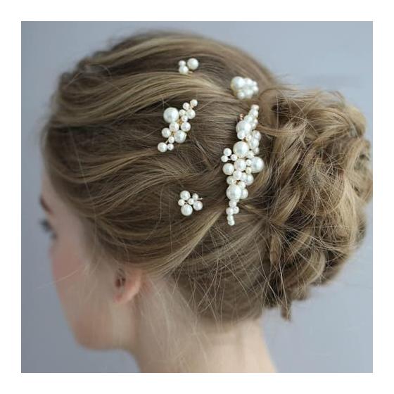 DFsucces Pearl Hair Accessories U-Pin Hairpins Kanzashi for Japanese Traditional Attire, Photoshoots, Weddings, Parties, Bride - 5 Piece Set, Silver,