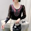 Autumn and Winter Diamond Lace Long-sleeved T-shirt for Women with Age-reducing Slim Fit and Versatile Base Shirt Top