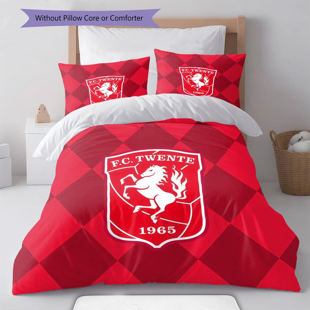 Biancheria da letto con motivo FC Twente Enschede Decorazione per la casa Regalo di compleanno ( 1 copripiumino + 2 federe, senza imbottitura),merchandising per fan.