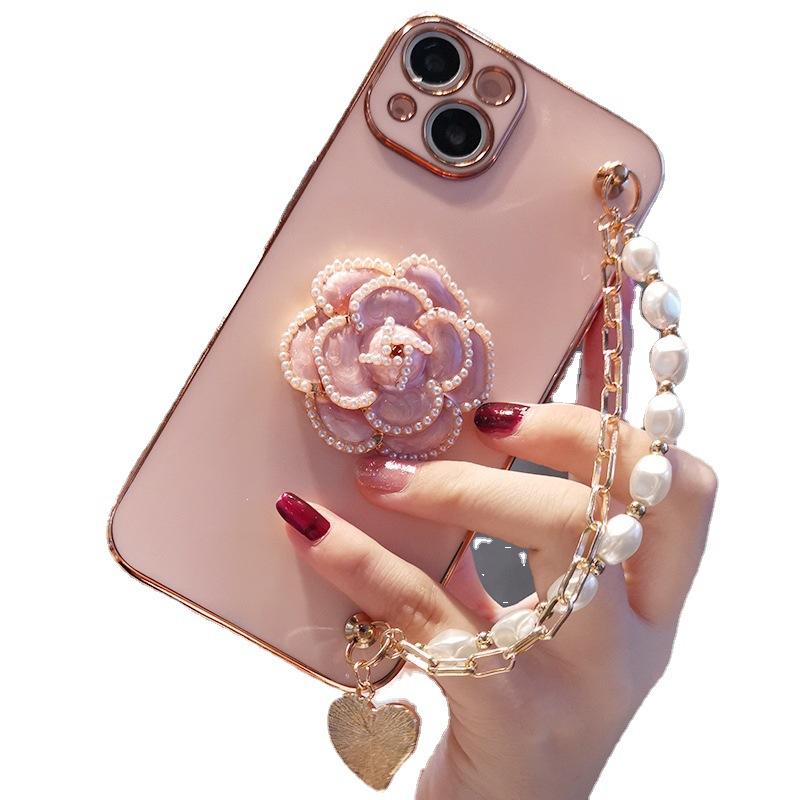Camellia Applicable Apple 15 Mobile Phone Case Electroplated iPhone14 Pearl 13Promax Bracelet 12 Protective Case 11