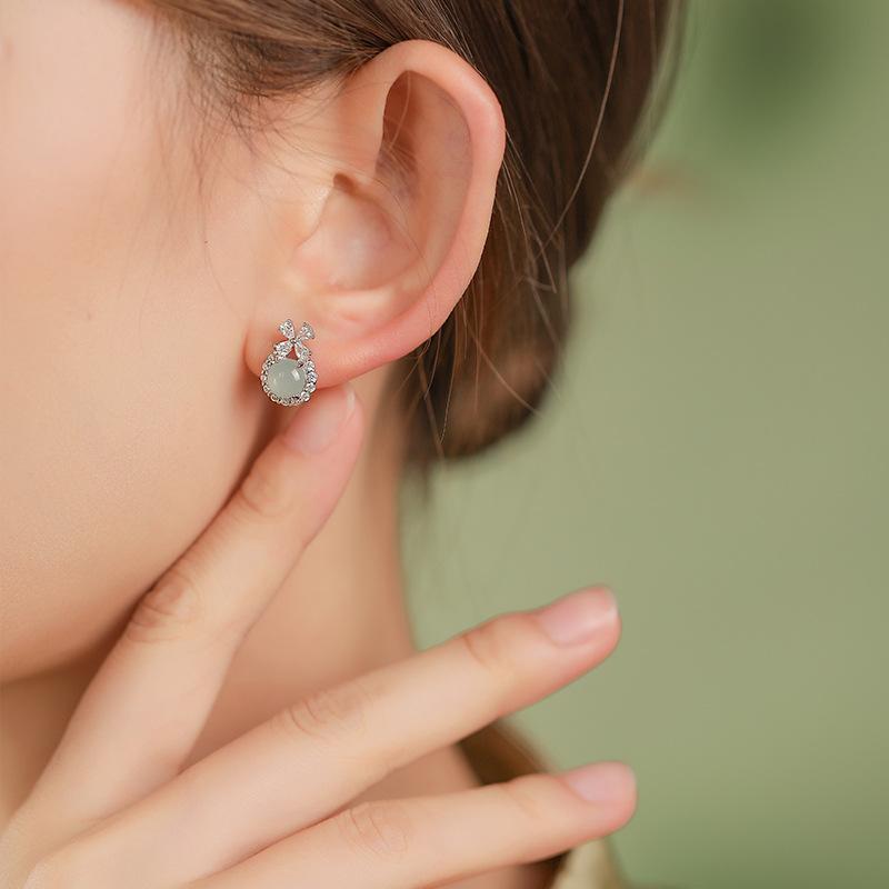 Natural blue water jadeite sterling silver stud earrings S925 silver inlaid fresh and sweet beautiful women's earrings fashion jewelry gifts