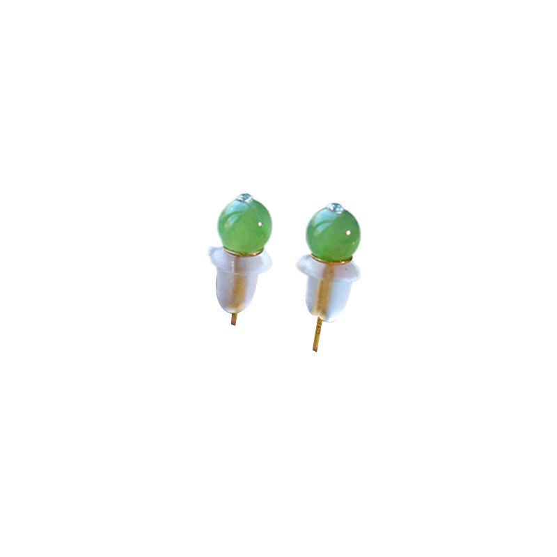 Natural Jade Round Bead Earrings: 928 Sterling Silver Gold-Plated Luxury Hook Dangles - Fashionable Gift for Her