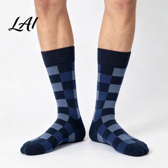 Everyday Cotton Crew Socks Men Argyle Socks Plus Size Colorful Striped Thick Dress Thickened Autumn Winter for Cold Weather Comfortable Non Binding
