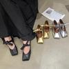 Eckige Zehenpartie Schnürung Glänzend Mary Jane Ballerinas Stilvoll Französisch Flach Silber Neu Frühling und Herbst Flach Ein Riemen Damen Schuhe