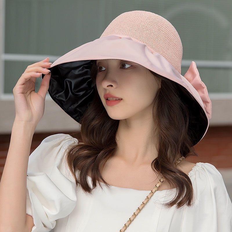 Big Eaves Bucket Hat Women's Summer Foldable Sunscreen Hat Storage Bag Sun Hat Versatile Face Visor