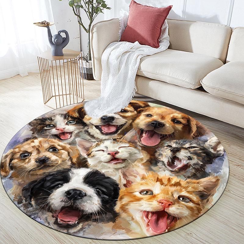 Cute Animals pattern round rug,Carpet Rug for Living Room Bedroom Playroom ,Non-slip Floor Mat,Holiday Gifts and Birthday Gifts.