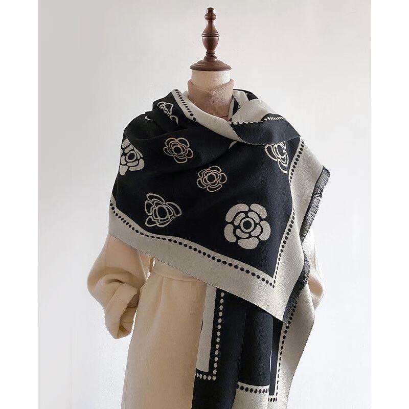 VICTORIA&VERA Double-Sided Camellia Distressed Scarf