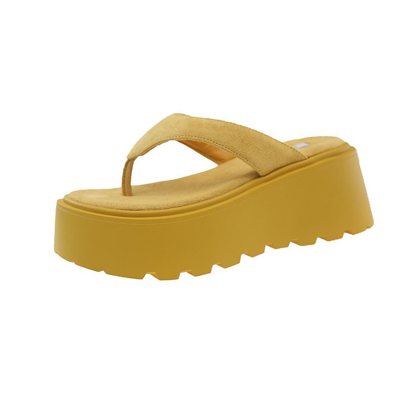 High-heeled thick-soled flip-flops shoes for women's summer new Korean version outer slippers suede fashion cool slippers