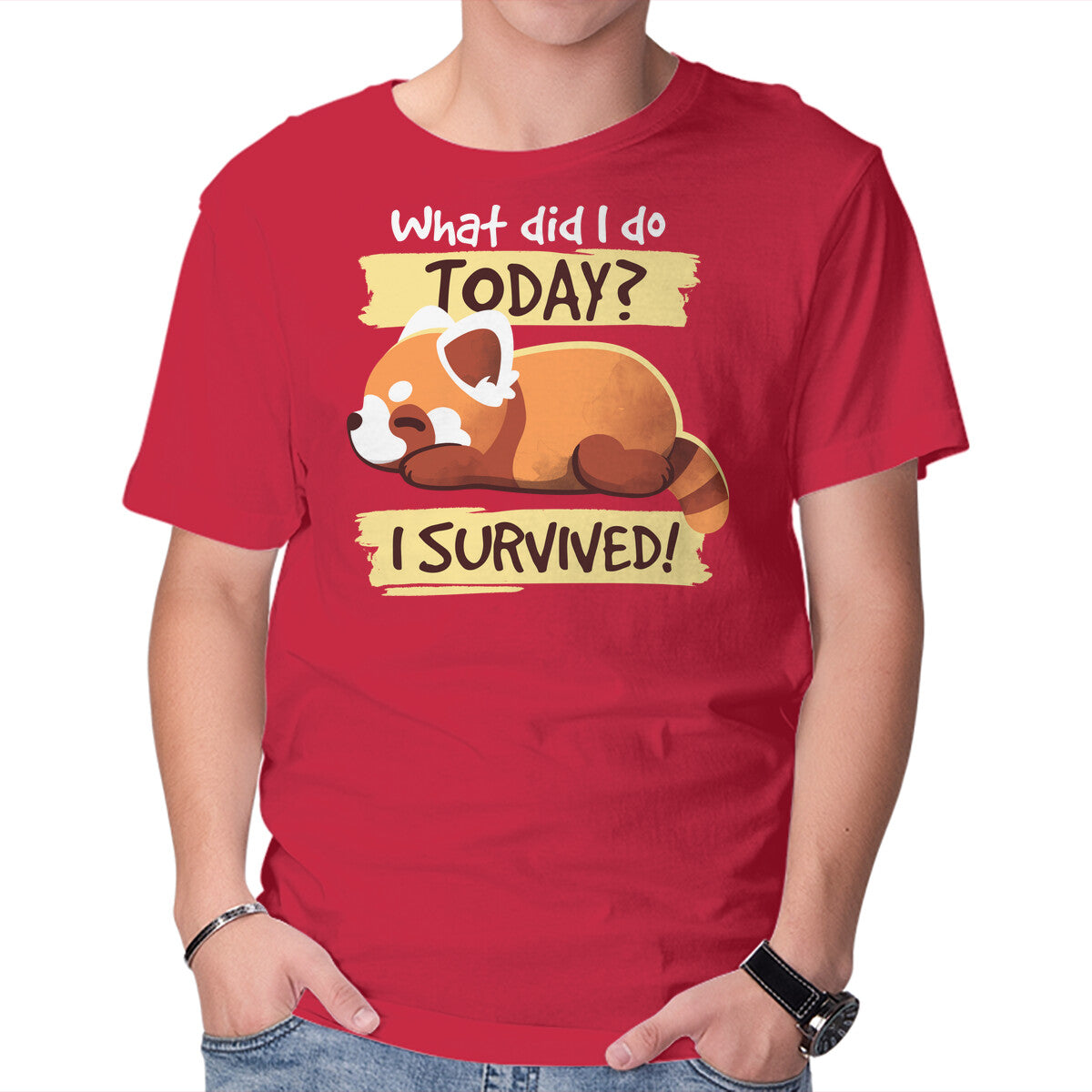 Unisex Crew Neck T-Shirt Survivor Red Panda Graphic Short Sleeve Casual Tee L