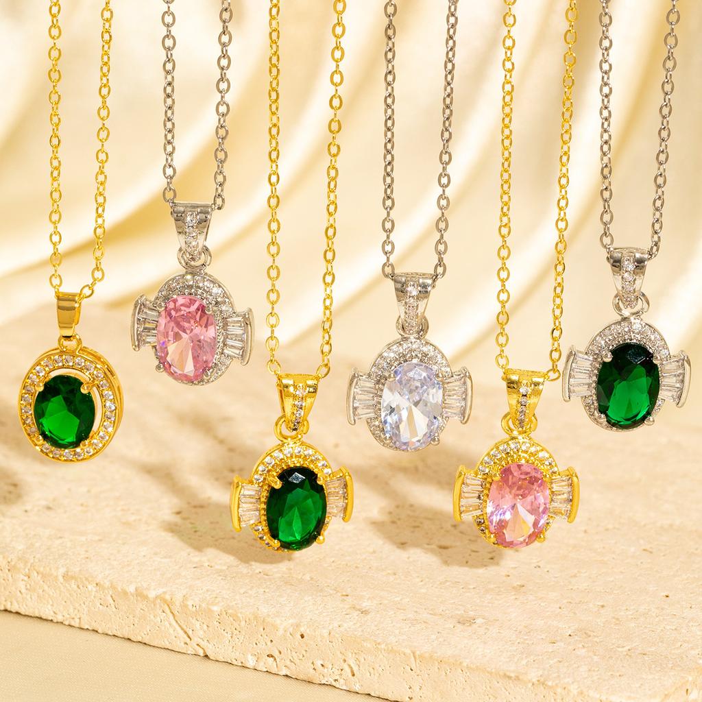 New Geometric Square Zircon Emerald Necklace Women Luxury Rhombus Pendant Elegant Long Sweater Chain Jewelry