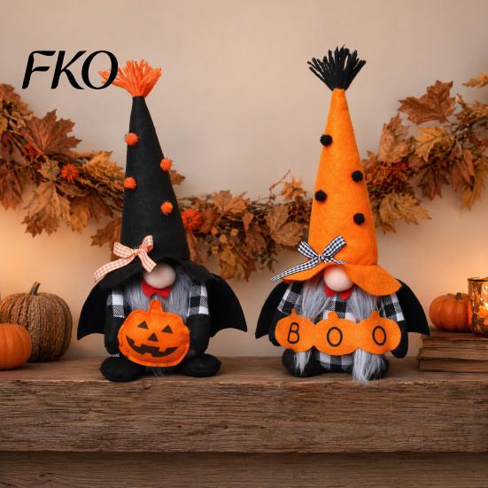 Holiday Gnome Decoration Halloween Plush Decoration, Spooky Orange Black Boo Pumpkin Swedish Tomte Decorative Toys Figurine, Elf Dwarf Ornaments