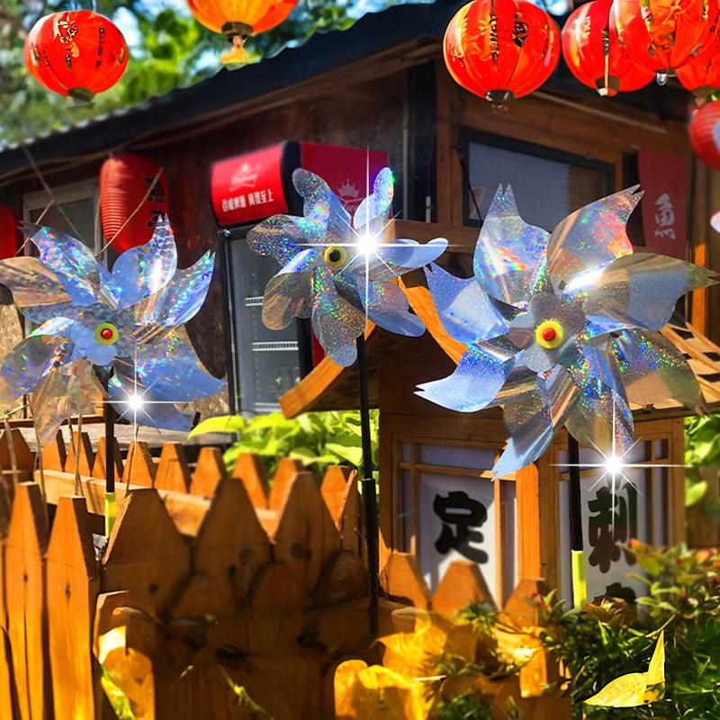 Reflective Bird Repeller Pinwheel Scarecrow Spinner with Laser Deterrent Sparkly Windmill for Garden/Yard Protection Outdoor New