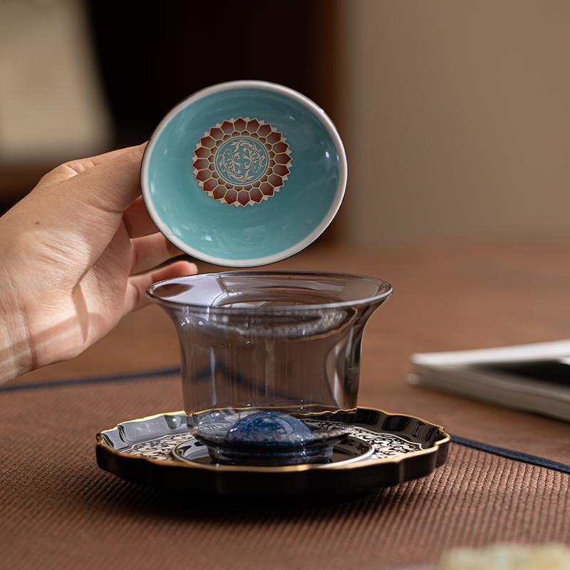 Bright Starry Sky Cover Bowl High-end Glass Teacup with Lid Single Sancai Tea Bowl Large Kung Fu Household Tea Set