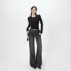 American Spice Girl Black and Gray Slightly Pulled Jeans Women's Autumn New Low-rise Slim-fitting and Thin Versatile Bell Pants