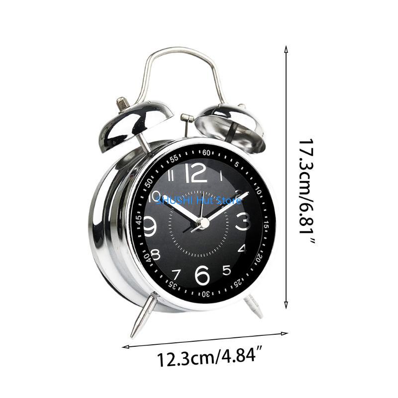 Round 4" Alarm Clock Retro Double Mechanical Timer Desktop Alarm Clock for Creative Simple Design Table Timing Digital D57B